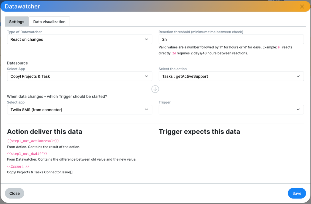 The Datawatcher in Copyl Integration Platform enables automatic monitoring of API or database results.