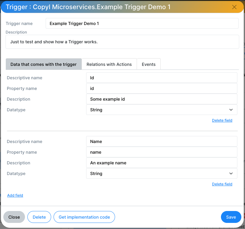 Create/edit Trigger event in Copyl