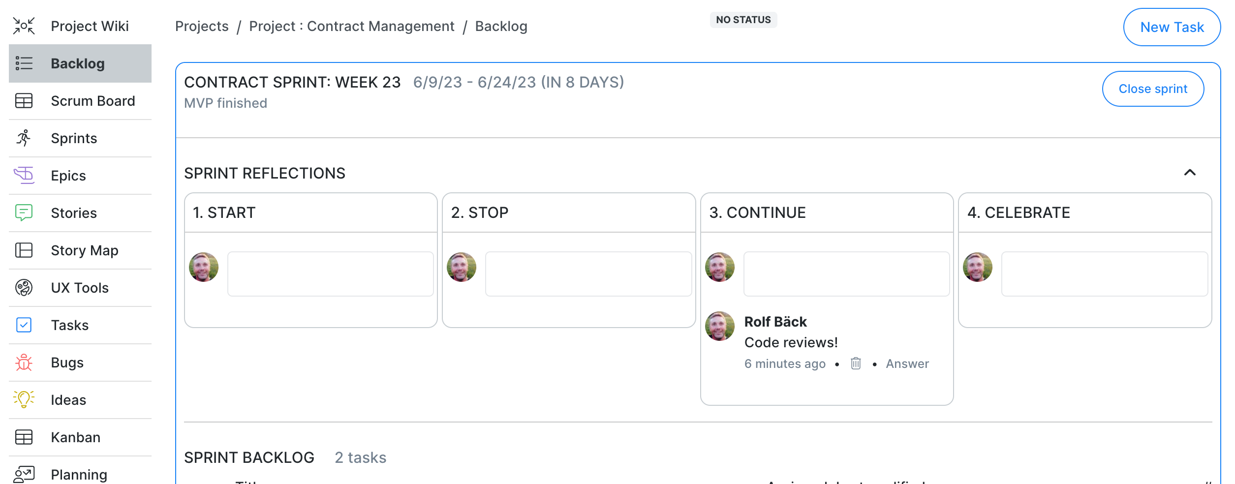 Sprint Reflections is a tool in Copyl Project Management tool.