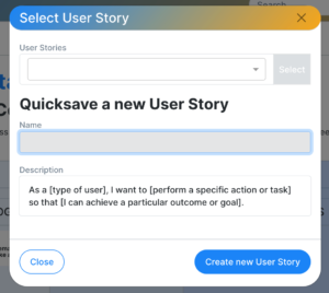 Select a user story or create a user story directly from the popup.